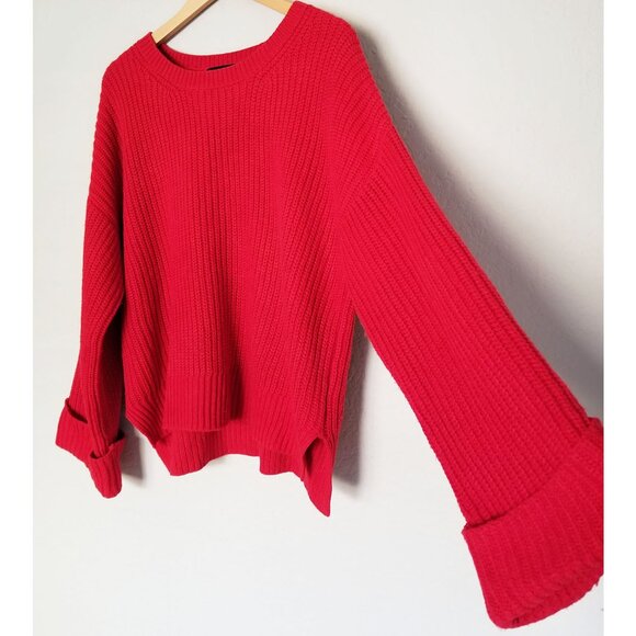 Sanctuary Red Crewneck Wide Cuffed Long Sleeves Pullover Sweater Jumper Size M - Picture 10 of 14